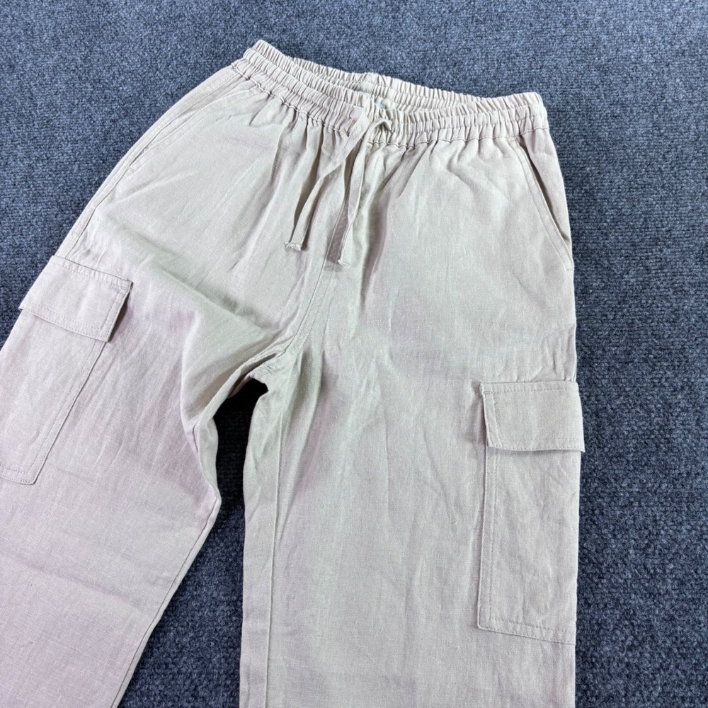 Love Tree Cargo Pants Womens Small Beige Linen Blend Wide Leg Utility Relaxed - Picture 1 of 8